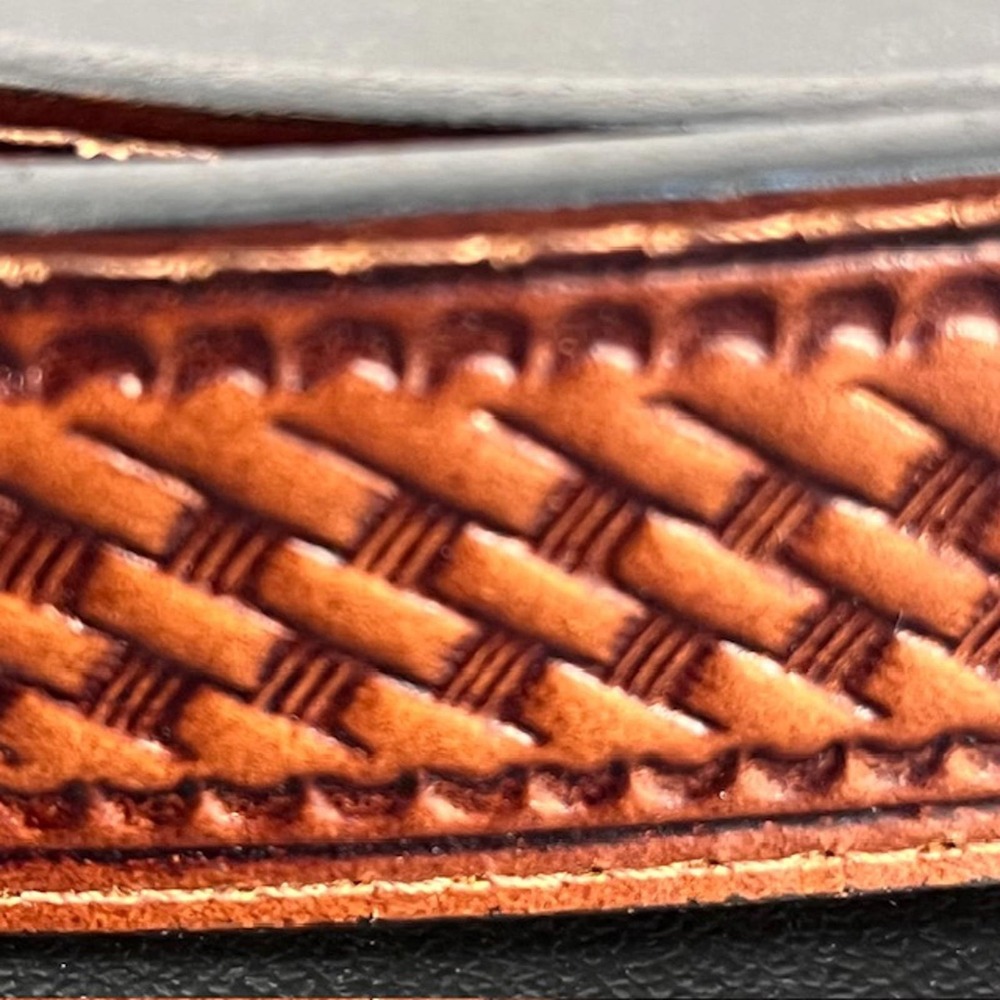 Mens Brown Genuine Leather Basketweave Tooled Western Belt Size 50 035008-210 - Picture 5 of 9